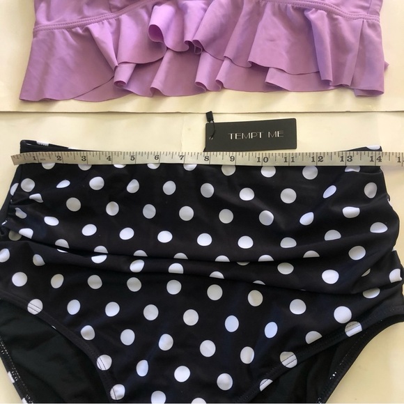 Temp Me Retro. Flounce Raffle Top High Waist Polka Dots Bikini Swim Set Size L - Picture 12 of 15